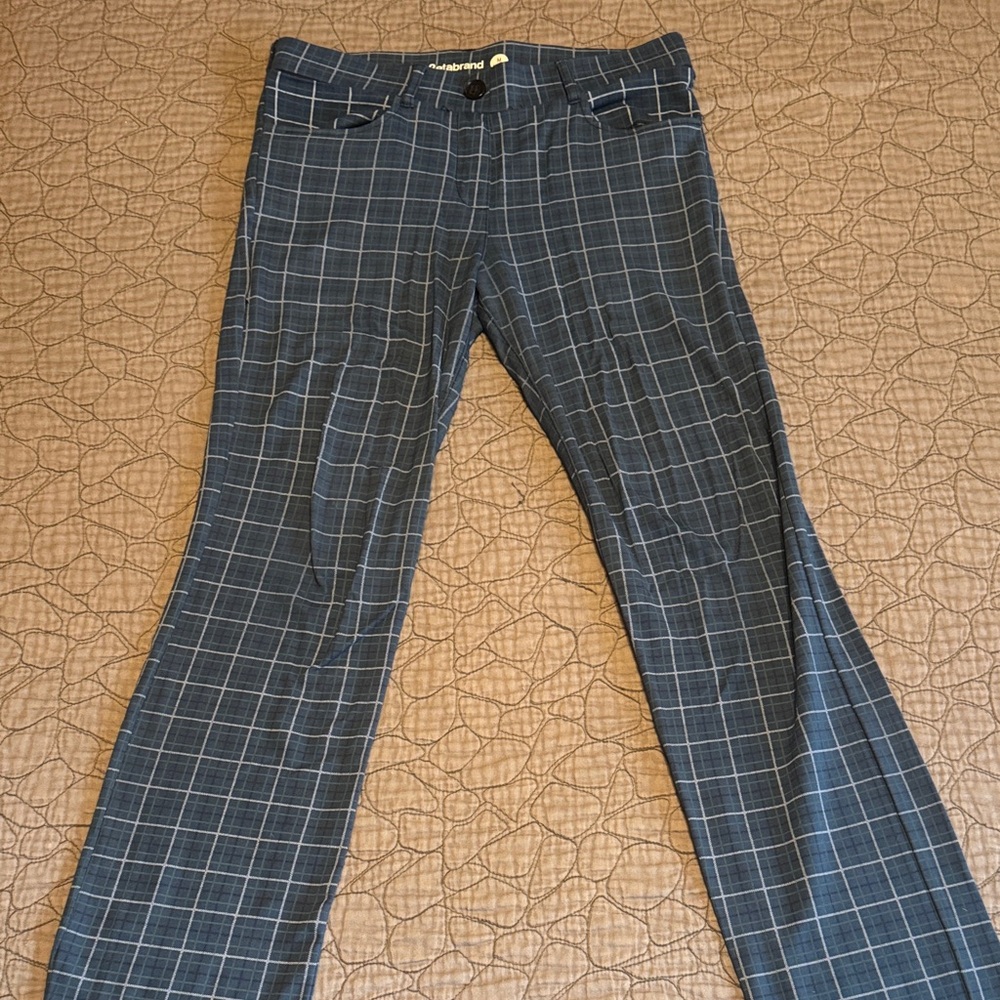 Betabrand Blue Plaid Straight Leg Pants